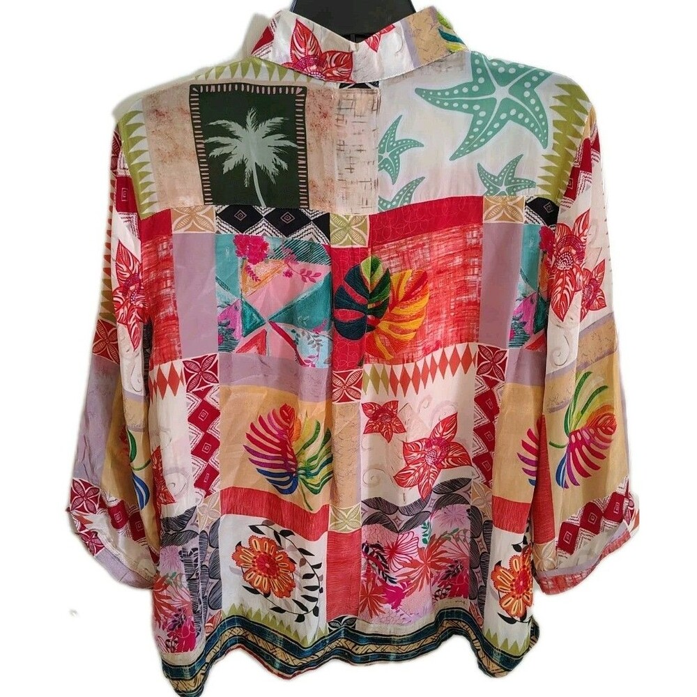 Beau Chemise Blouse Size L Floral Button 100% Viscose Silk - Picture 6 of 6